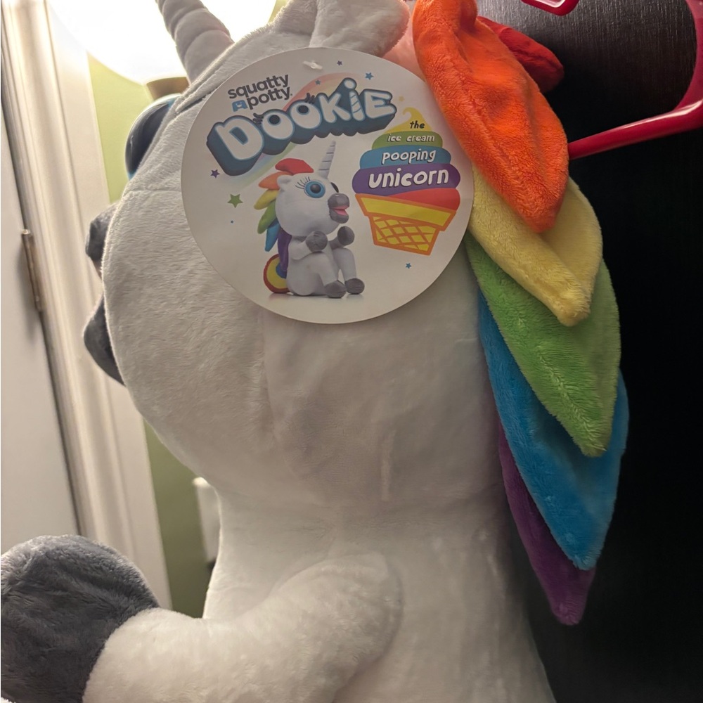 Squatty Potty Dookie White Plush Unicorn Toy with Rainbow Mane and Rainbow Poop - Picture 8 of 14